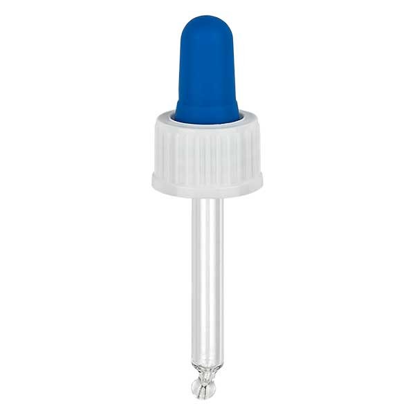 pipette en verre blanc/bleu 18mm, longueur 44 st.