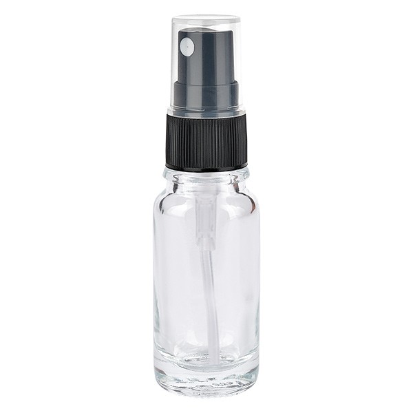 Flacon compte-gouttes clair 10 ml avec vaporisateur à pompe noir