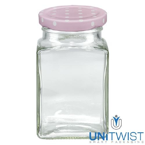 260 ml tetraglas + BasicSeal-deksel met roze stippen