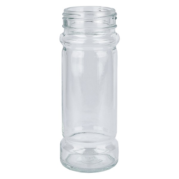 Pot à épices de forme cylindrique 100 ml avec filetage 41 mm, en verre clair sans couvercle