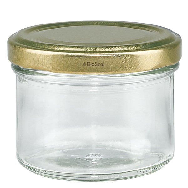 klauw Merchandising merknaam UNITWIST glazen potten 225ml sturtglas met goud Twist-Off deksel TO66  bestellen op glazen-en-potten.nl