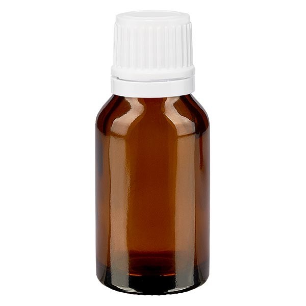 Flacon pharma. ambre 15 ml bouch. à vis blanc inviolable