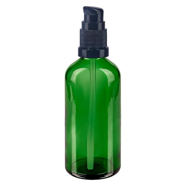 Groenen glazen flessen 100ml met zwart pompsluiting