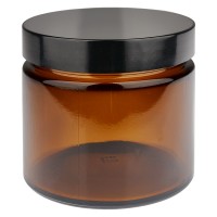 Glazen pot, bruin 260ml, met zwart bakelieten deksel  Glazen pot, bruin 260ml, met zwart bakelieten deksel