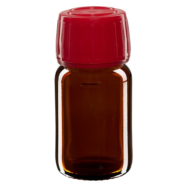 Flacon médical 30 ml couleur ambrée avec bouchon rouge