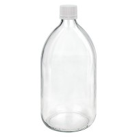 1000ml Euro-medicijnfles helder met witte gegroefde schroefsluiting VR 1000ml Euro-medicijnfles helder met witte gegroefde schroefsluiting VR
