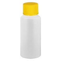 PET cilinderfles 30ml wit met schroefsluiting geel PET cilinderfles 30ml wit met schroefsluiting geel