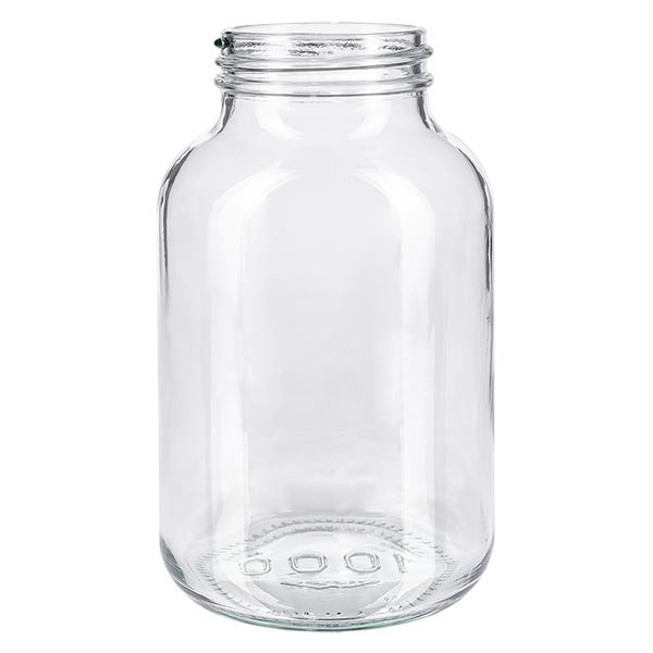 Bocal à col large en verre clair 1000 ml, goulot DIN 68, sans couvercle