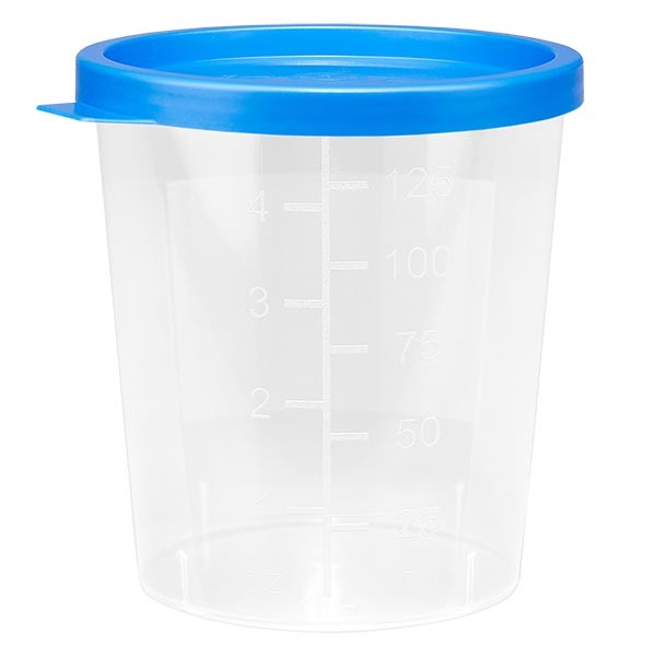 Pot à urine teinte naturelle 125 ml + couvercle à déclic bleu