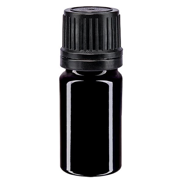 Flacon pharma. violet 5 ml bouch. compte-g. prem. 1 mm noir inviol.