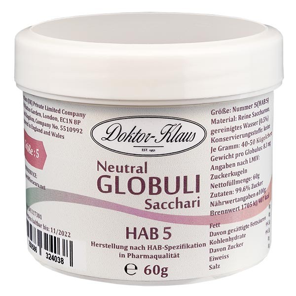 60 g Neutral globuli HAB5 van 100% zuivere sacharose