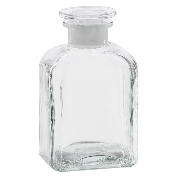 Vierkant-apothekersfles 500 ml wijde hals helder glas incl. glazen stop