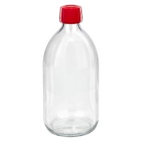500 ml Euro-medicijnfles helder met rode schroefsluiting VR 500 ml Euro-medicijnfles helder met rode schroefsluiting VR