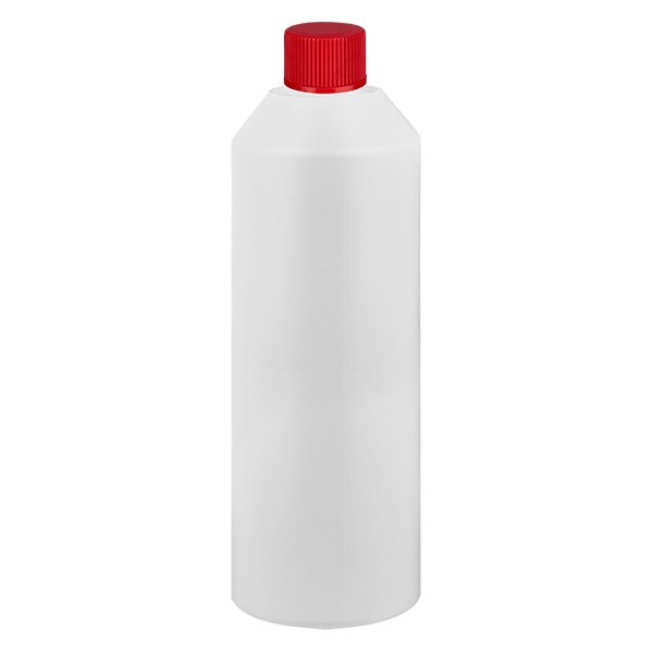 PET cilinderfles 250ml wit met schroefsluiting rood