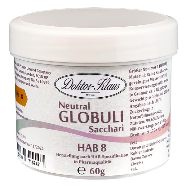 60 g Neutral globuli HAB 8 van 100% zuivere sacharose