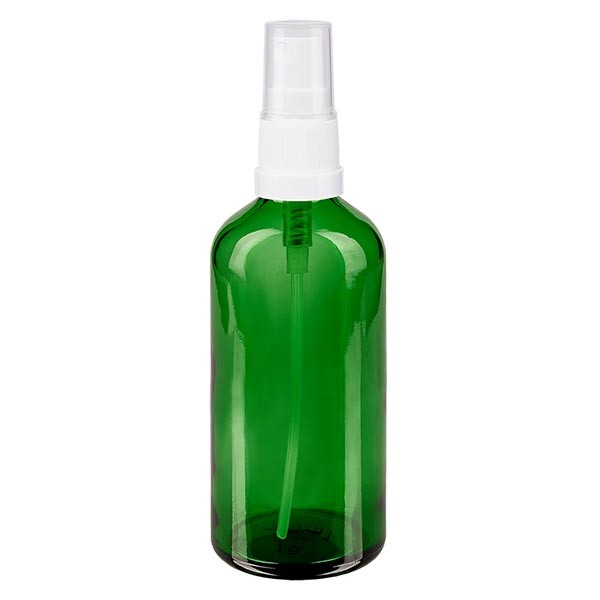 Groenen glazen flessen 100ml met wit pompverstuiver