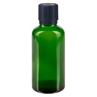 Groenen glazen flessen 50ml met zwart druppelsluiting 1mm kinderslot Bilw. VR Groenen glazen flessen 50ml met zwart druppelsluiting 1mm kinderslot Bilw. VR