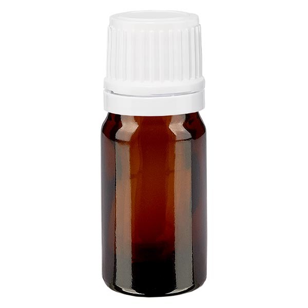 Flacon pharmaceutique ambre 5 ml bouchon compte-gouttes blanc bague inviolable