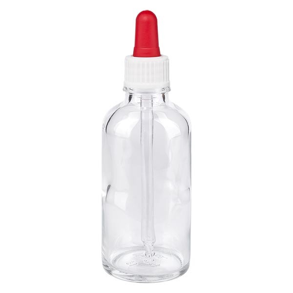 Flacon clair 50 ml + pipette rouge et blanche standard