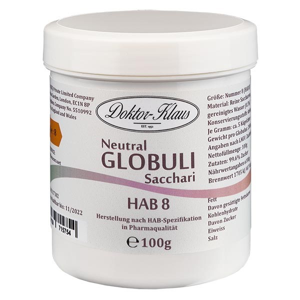 100 g Neutral globuli HAB 8 van 100% zuivere sacharose