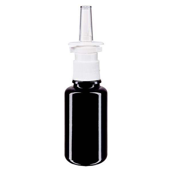 Flacon en verre violet 20 ml avec spray nasal blanc