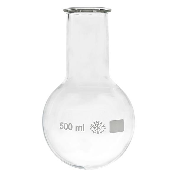 Platbodem kolf 500ml wijde hals borosilicaat met afgeronde rand