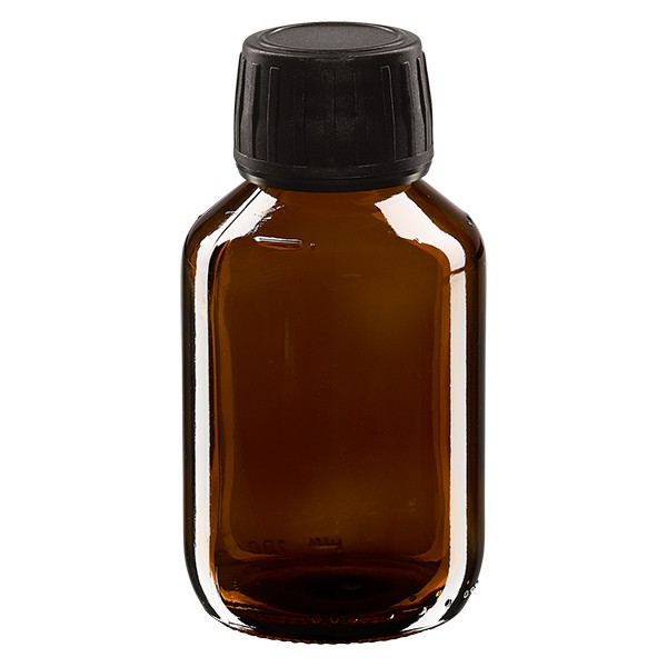 Flacon médical 100 ml couleur ambrée avec bouchon noir