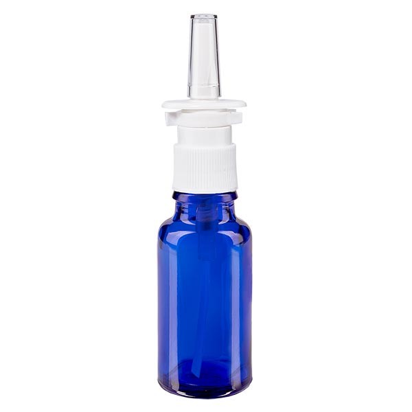 Flacon compte-gouttes bleu 20 ml avec spray nasal blanc