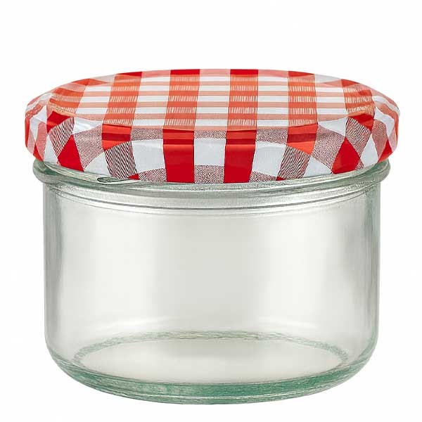 230ml cilindrisch glas + BasicSeal deksel rood/wit UN