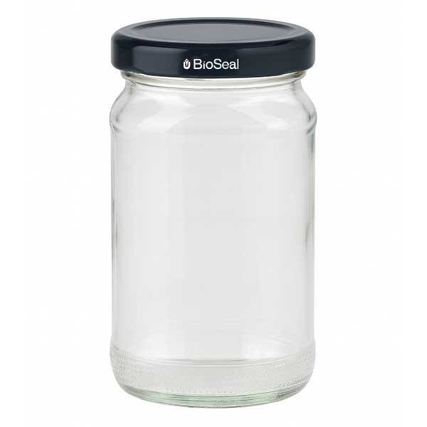 UNITWIST glazen potten 110ml ronderand glas met zwart Twist-Off deksel TO48