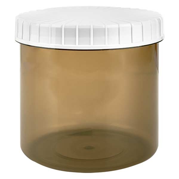 Kunststof pot 375ml transparant met geribbeld wit schroefdeksel van PE, type sluiting Standaard | gegroefde sluiting | Schroefdozen | Kunststof producten | - Nederlands