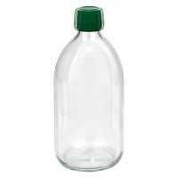 500ml Euro-medicijnfles helder met groene schroefsluiting VR 500ml Euro-medicijnfles helder met groene schroefsluiting VR