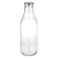 Bouteille de lait 1000ml + couvercle BasicSeal argenté UN... Bouteille de lait 1000ml + couvercle BasicSeal argenté UN...