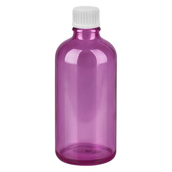 Flacon de 100 ml (globules) avec bouchon verseur blanc de 3 mm et bouchon standard PurpleLine UT18/100