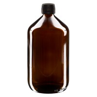 1000ml Euro-medicijnfles bruin met zwarte schroefsluiting VR 1000ml Euro-medicijnfles bruin met zwarte schroefsluiting VR