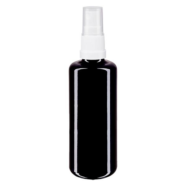 Flacon en verre violet 100 ml DIN18 (verre Miron) avec spray