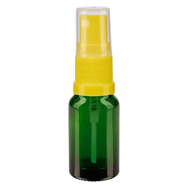 Groenen glazen flessen 10ml met geel pompverstuiver