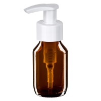 50ml Euro-medicijnfles bruin met witte dispenserpomp 50ml Euro-medicijnfles bruin met witte dispenserpomp