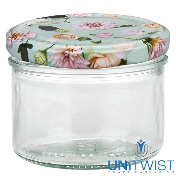 Verre cylindrique 230 ml + couvercle BasicSeal Fleur menthe