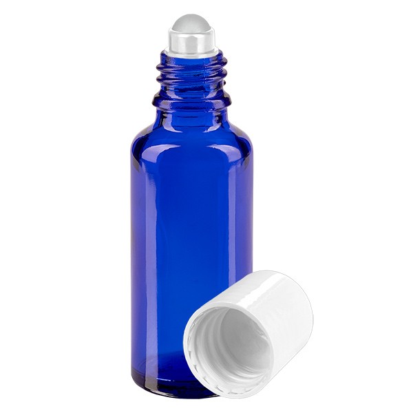 Flacon de déodorant en verre bleu 30 ml, déo à bille vide