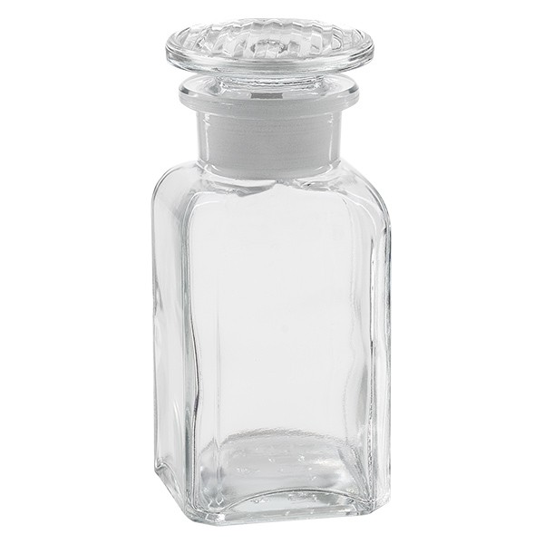Flacon carré col large 100 ml + bouchon RIN, verre clair