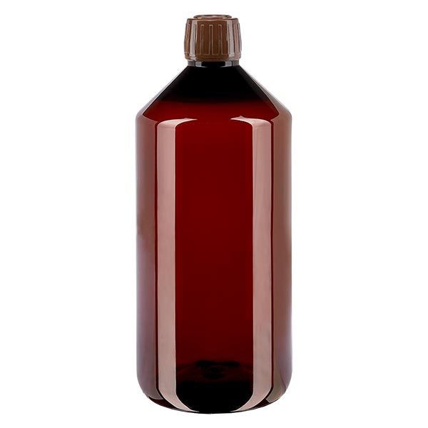 PET medicijnfles 1000ml bruin (Veral fles) PP28, met bruin OV