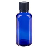 Blauwe glazen flessen 20ml met zwart druppelsluiting kinderslot 1mm Bliw VR Blauwe glazen flessen 20ml met zwart druppelsluiting kinderslot 1mm Bliw VR