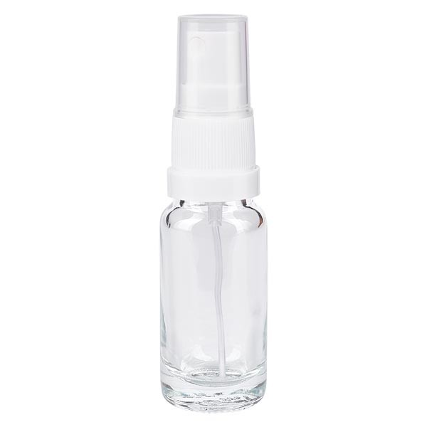 Flacon compte-gouttes clair 10 ml avec vaporisateur à pompe blanc