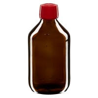250ml Euro-medicijnfles bruin met rode schroefsluiting VR 250ml Euro-medicijnfles bruin met rode schroefsluiting VR