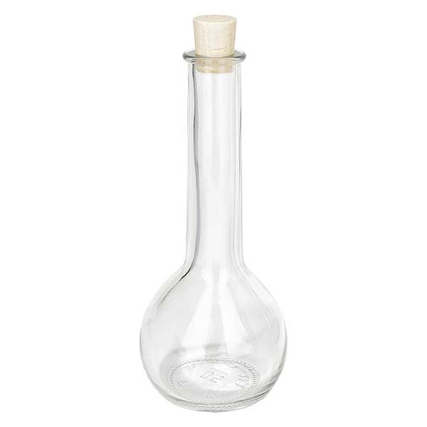 Flacon transparent Tulip 200 ml, goulot 18 mm, avec bouchon de liège 18/22