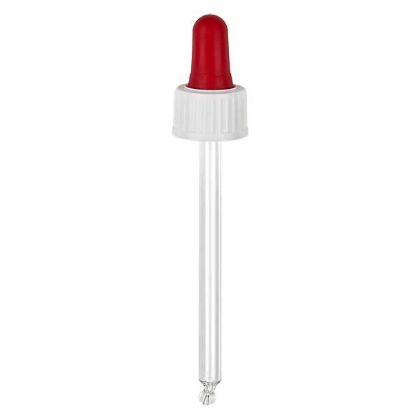 pipette en verre blanc/rouge 18mm, longueur 85 st.