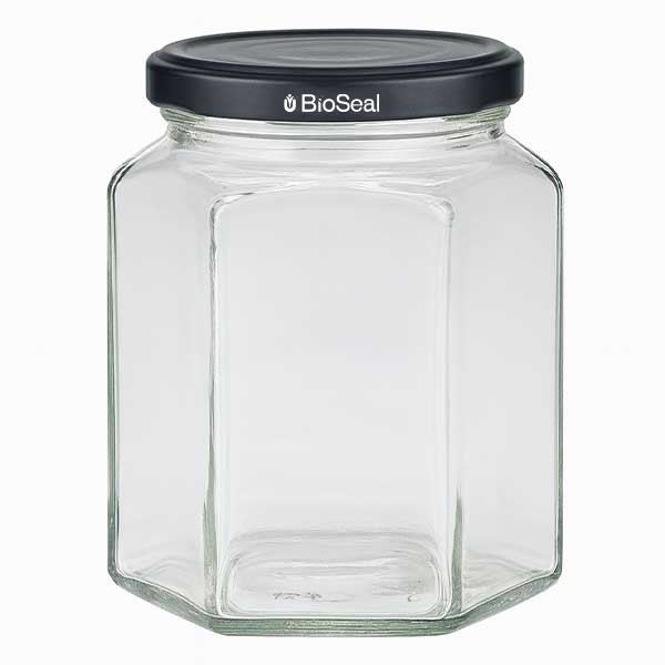 288ml Hexaglass met BioSeal deksel zwart UNiTWIST