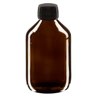 300ml Euro-medicijnfles bruin met zwarte schroefsluiting VR 300ml Euro-medicijnfles bruin met zwarte schroefsluiting VR