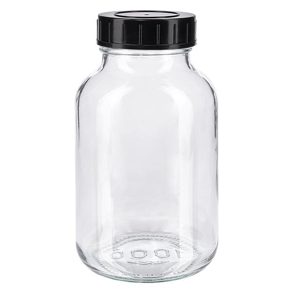 Bocal à col large en verre clair 1000 ml + couvercle à vis